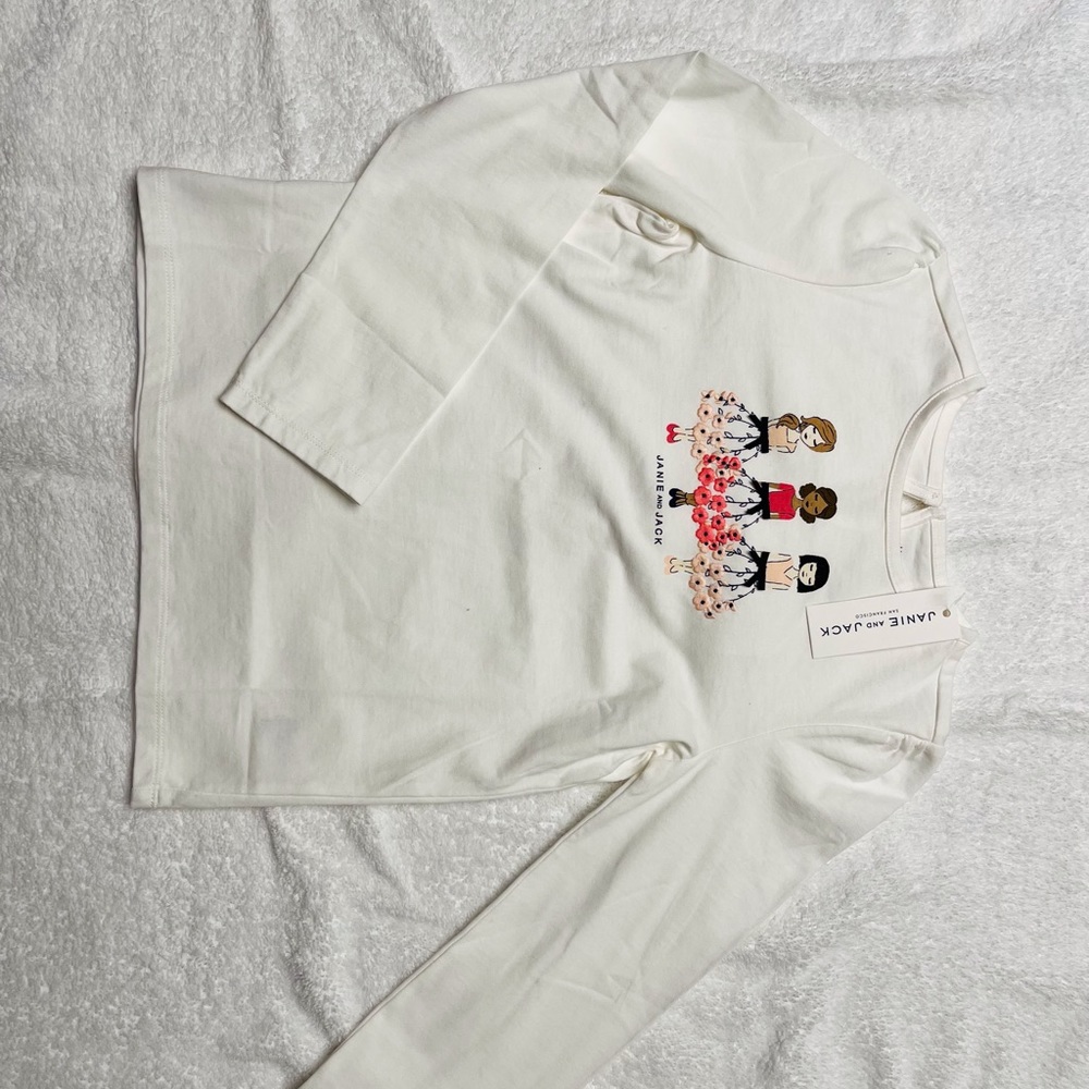 BRAND NEW Janie and Jack white long sleeve girls shirt three ballerinas print.